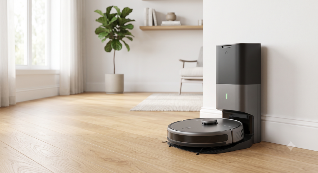 Modern robot vacuum with self-empty charging dock