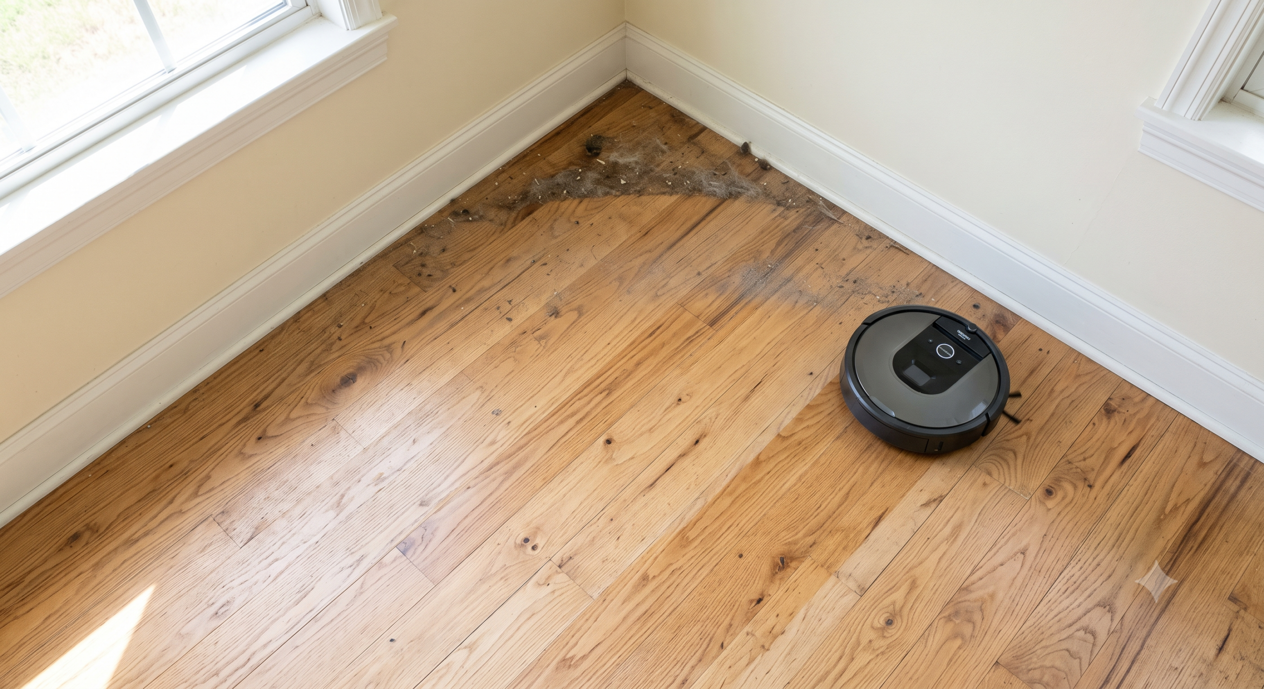 Robot vacuum cleaning path with a dusty triangular gap left uncleaned in a square room corner